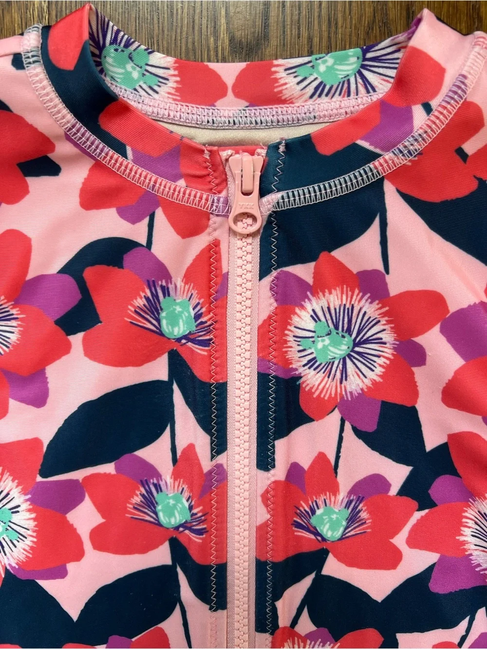 Tea Collection Pink Floral Long-Sleeve Rashguard with Navy Accents